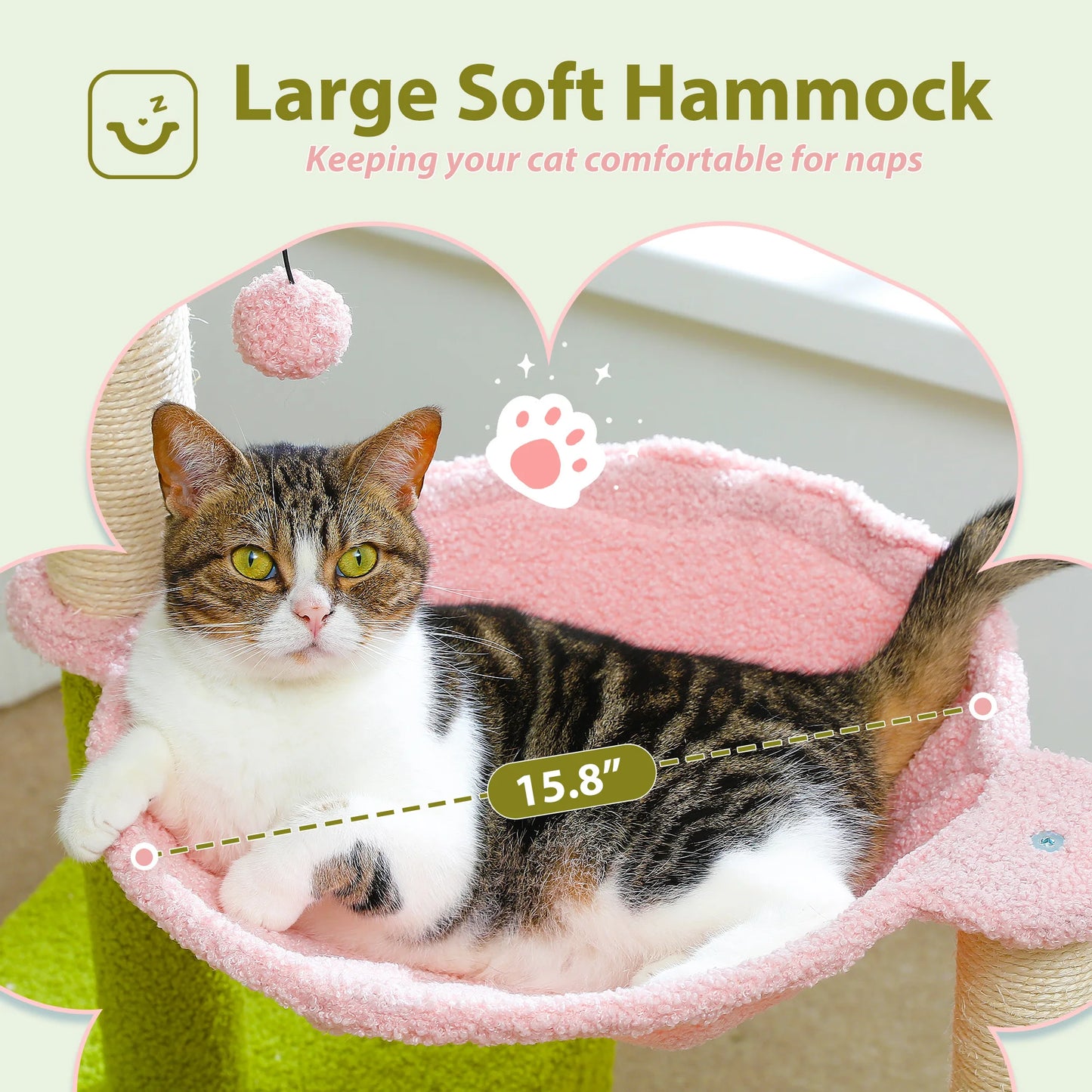 Flower Cat Tree with Metal Frame Hammock & Scratching Posts for Small Indoor Cats - Perfectly Pink Perch!