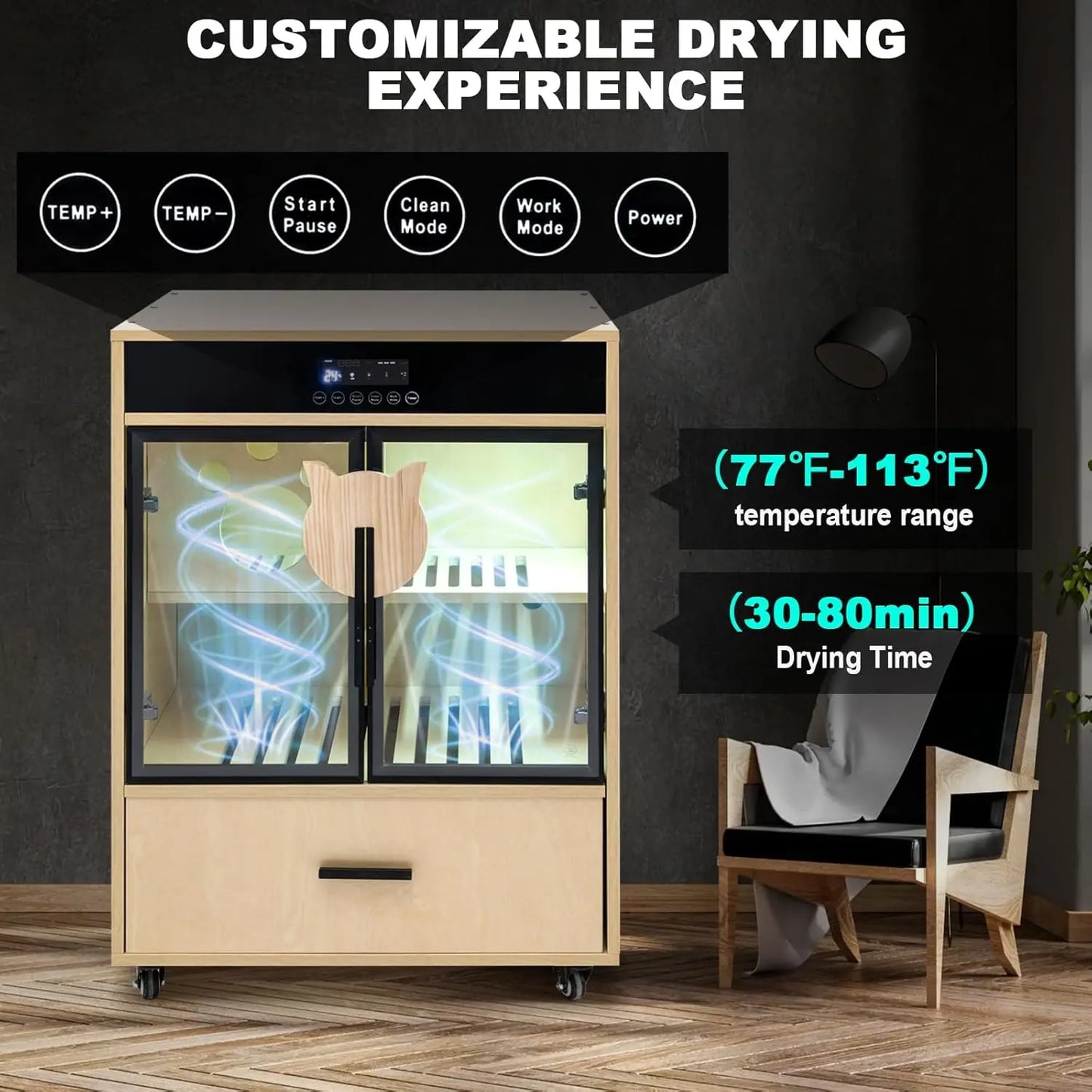 Pet Dryer Box for Cats and Small Dogs, Ultra Quiet 360°Drying Machine, Cat Dryer Box with Smart Temperature