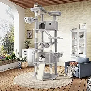81in Multi-Level Tall Cat Tree Tower for Indoor Kitties/Larger Cat Condo Furniture with Hammock/Cozy Pussycat Perches