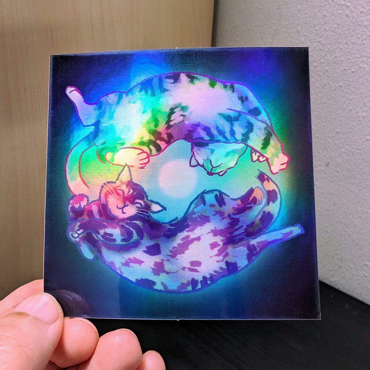 Spiraling Cats Holographic Sticker