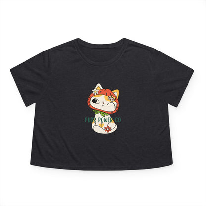 Women's Flowy Cropped Sweet Purr Power Co Kitty Tee