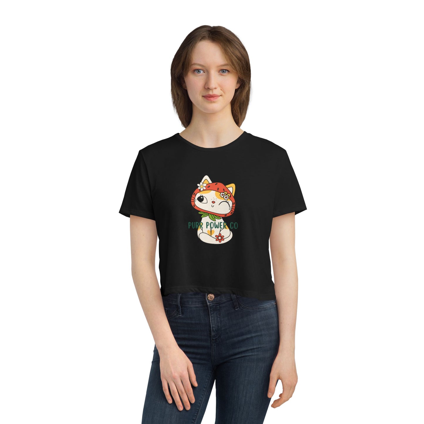 Women's Flowy Cropped Sweet Purr Power Co Kitty Tee