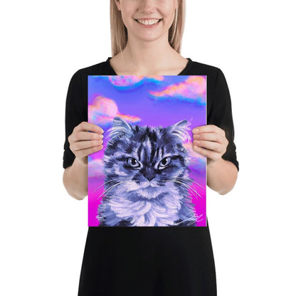 "Grumpy Cat": Painting of a Grumpy Cat with a Neon Sky [Unfoiled]
