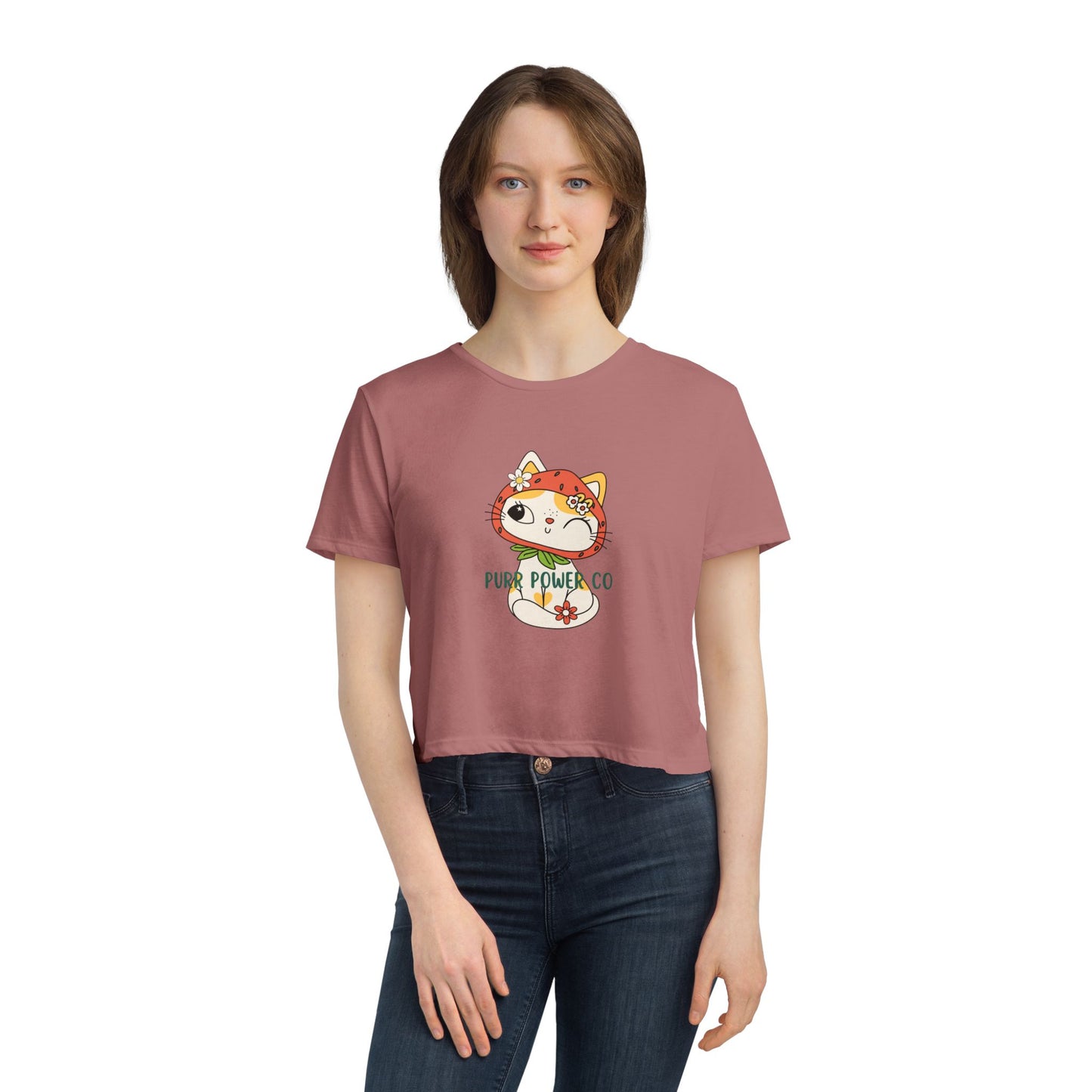 Women's Flowy Cropped Sweet Purr Power Co Kitty Tee