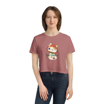 Women's Flowy Cropped Sweet Purr Power Co Kitty Tee
