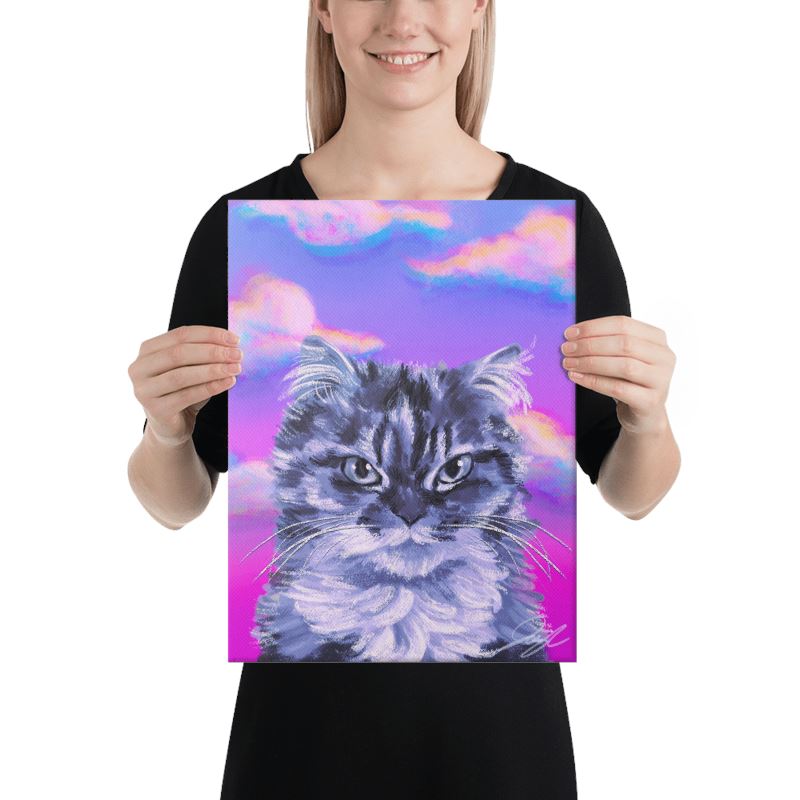 "Grumpy Cat": Painting of a Grumpy Cat with a Neon Sky [Unfoiled]