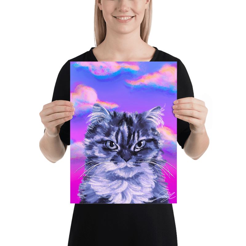 "Grumpy Cat": Painting of a Grumpy Cat with a Neon Sky [Unfoiled]
