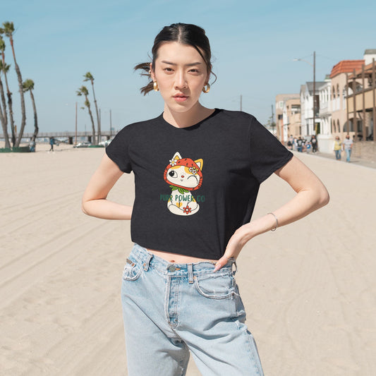 Women's Flowy Cropped Sweet Purr Power Co Kitty Tee
