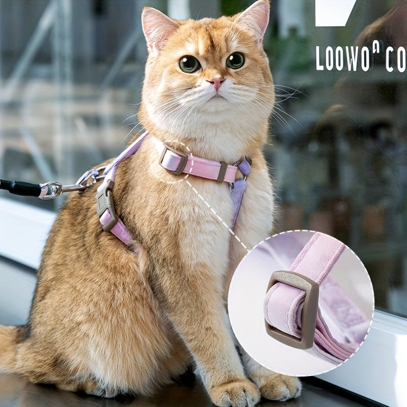 Adjustable Polyester Cat Harness with Anti-Escape Buckle and Leash