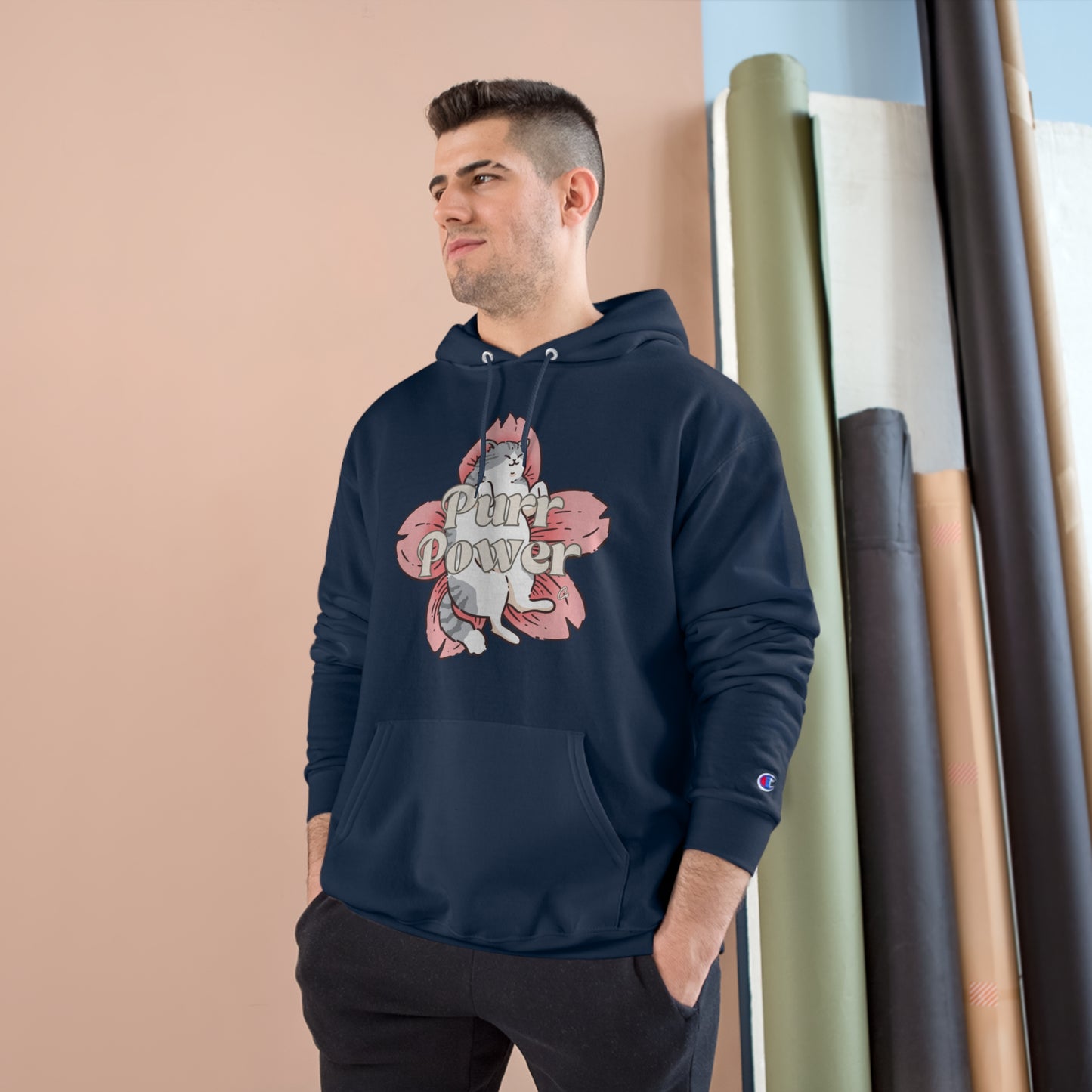 Funny Cat Champion Hoodie by Purr Power Co