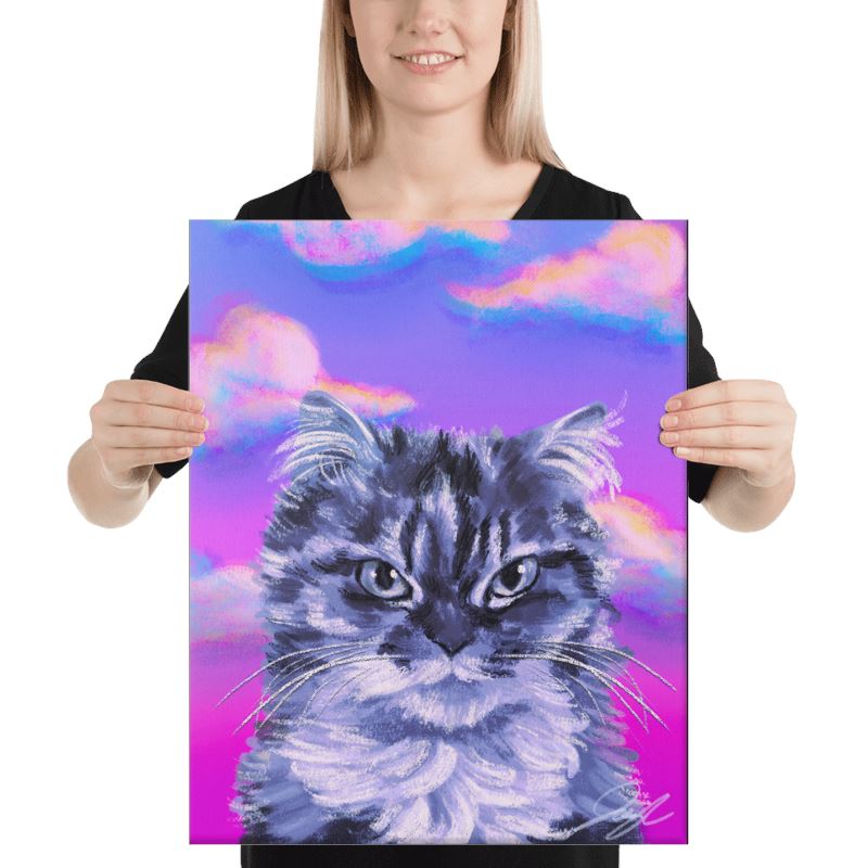 "Grumpy Cat": Painting of a Grumpy Cat with a Neon Sky [Unfoiled]