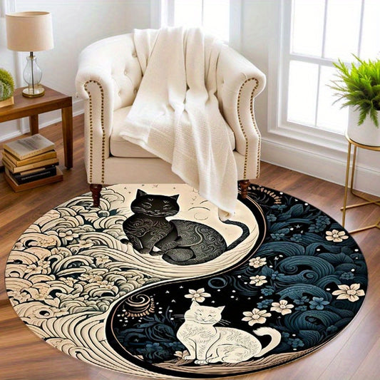 Yin Yang Cat Round Rug