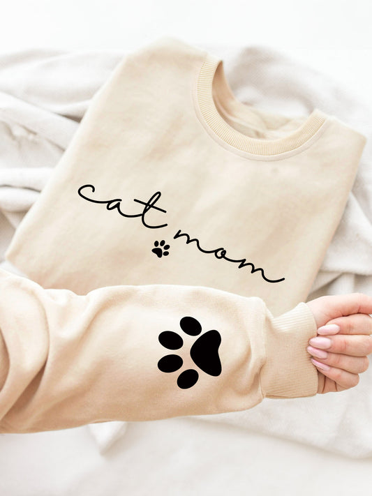 Cat Mom Print Sweatshirt