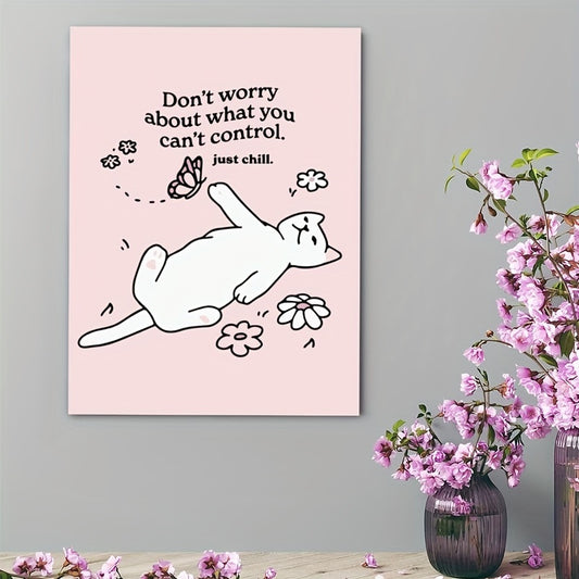 Framed Pink Cute Cat Quote Canvas Wall Art