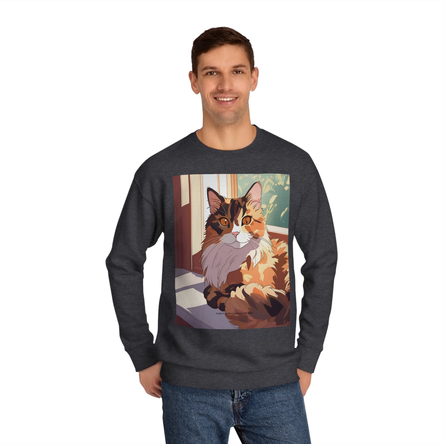 Torti Cat Crew Sweatshirt - Purr Power Co New Merch - Adorable Anime Cat Design