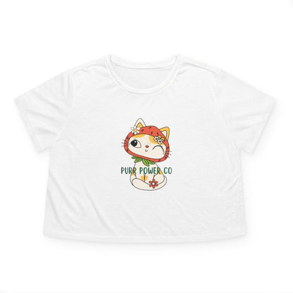 Women's Flowy Cropped Sweet Purr Power Co Kitty Tee