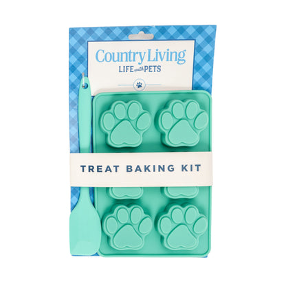 Country Living 3-Piece Silicone Baking Kit – Includes 2 Baking Trays (6-Cavity Paw Print Mold) & Spatula – for Homemade Treats, Candy, Chocolate, and Ice Cubes