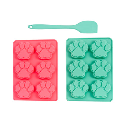 Country Living 3-Piece Silicone Baking Kit – Includes 2 Baking Trays (6-Cavity Paw Print Mold) & Spatula – for Homemade Treats, Candy, Chocolate, and Ice Cubes