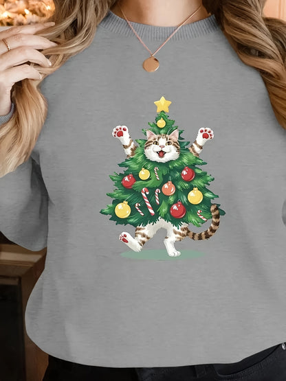 Cozy Christmas Tree Cat Sweatshirt