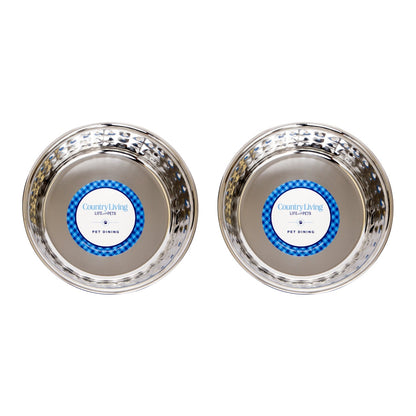 Country Living Set of 2 Hammered Stainless Steel Bowls  – Rose Quartz/64oz