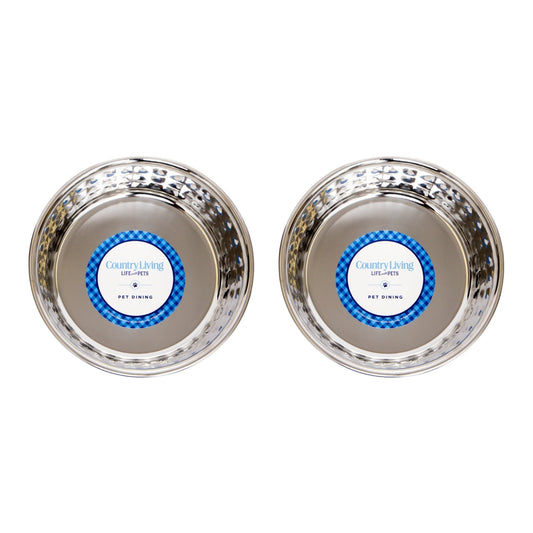 Country Living Set of 2 Hammered Stainless Steel Bowls  – Rose Quartz/64oz