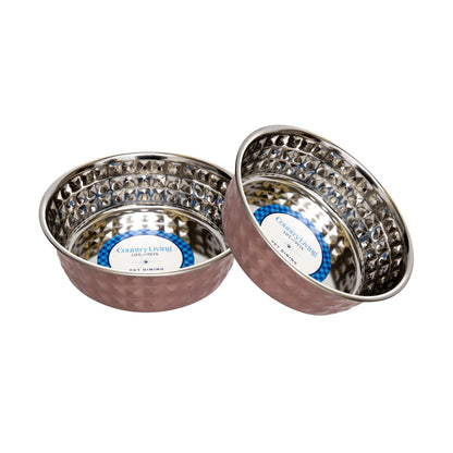 Country Living Set of 2 Hammered Stainless Steel Bowls  – Rose Quartz/64oz