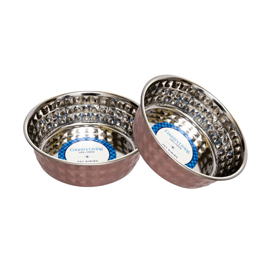 Country Living Set of 2 Hammered Stainless Steel Bowls  – Rose Quartz/64oz