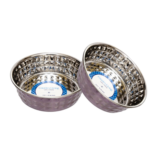 Country Living Set of 2 Hammered Stainless Steel Pet Bowls – Lavender