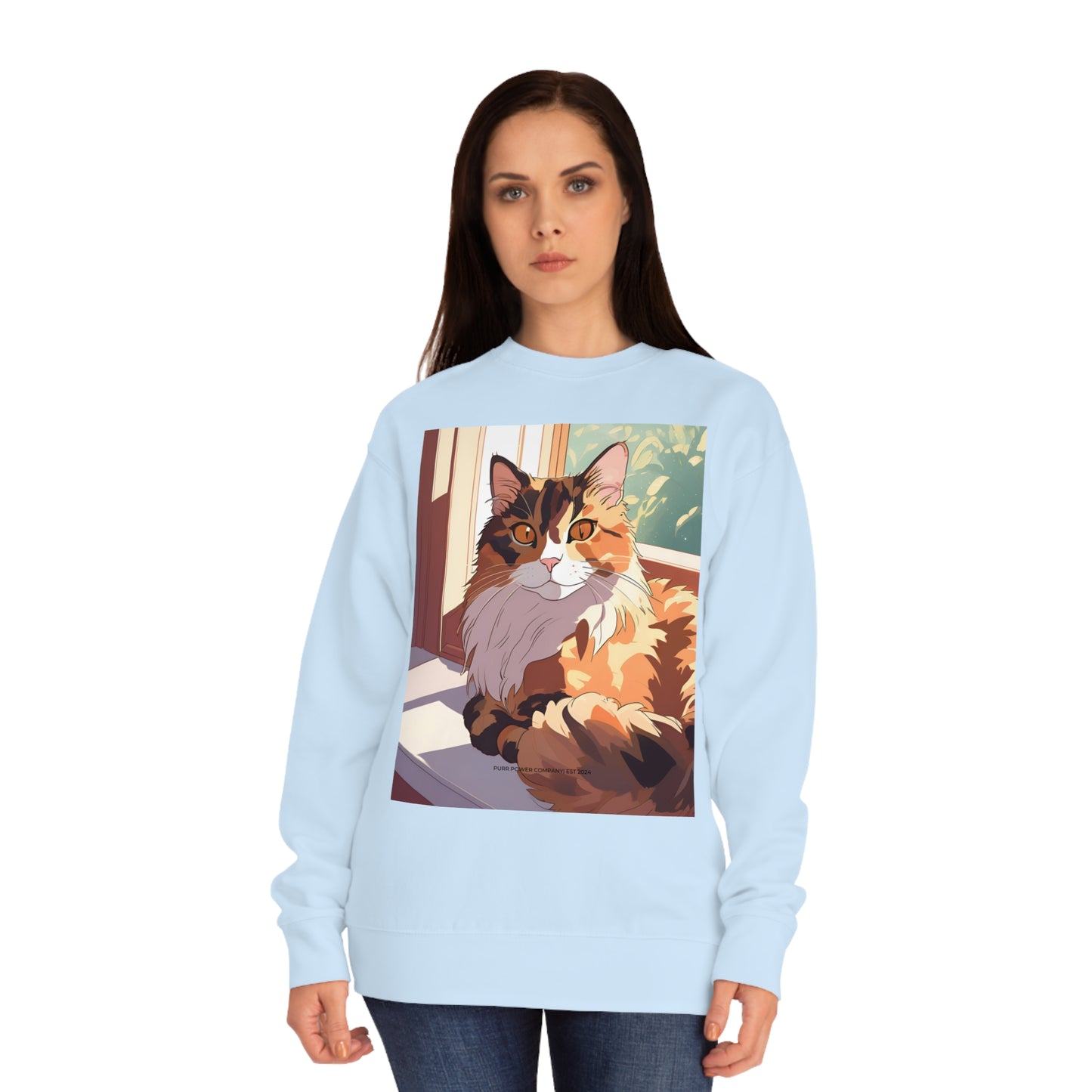 Torti Cat Crew Sweatshirt - Purr Power Co New Merch - Adorable Anime Cat Design