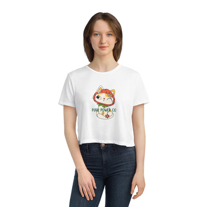 Women's Flowy Cropped Sweet Purr Power Co Kitty Tee
