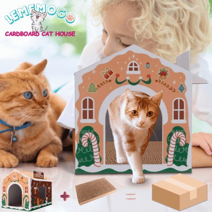 Cardboard Cat House with Scratch Pad