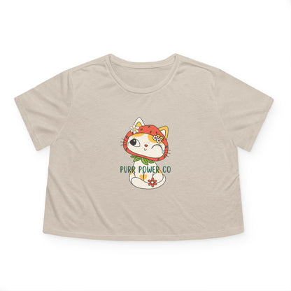 Women's Flowy Cropped Sweet Purr Power Co Kitty Tee