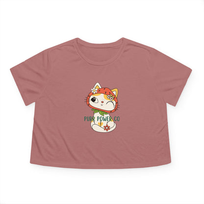 Women's Flowy Cropped Sweet Purr Power Co Kitty Tee