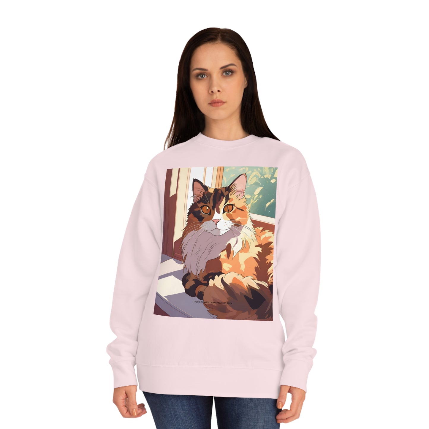 Torti Cat Crew Sweatshirt - Purr Power Co New Merch - Adorable Anime Cat Design