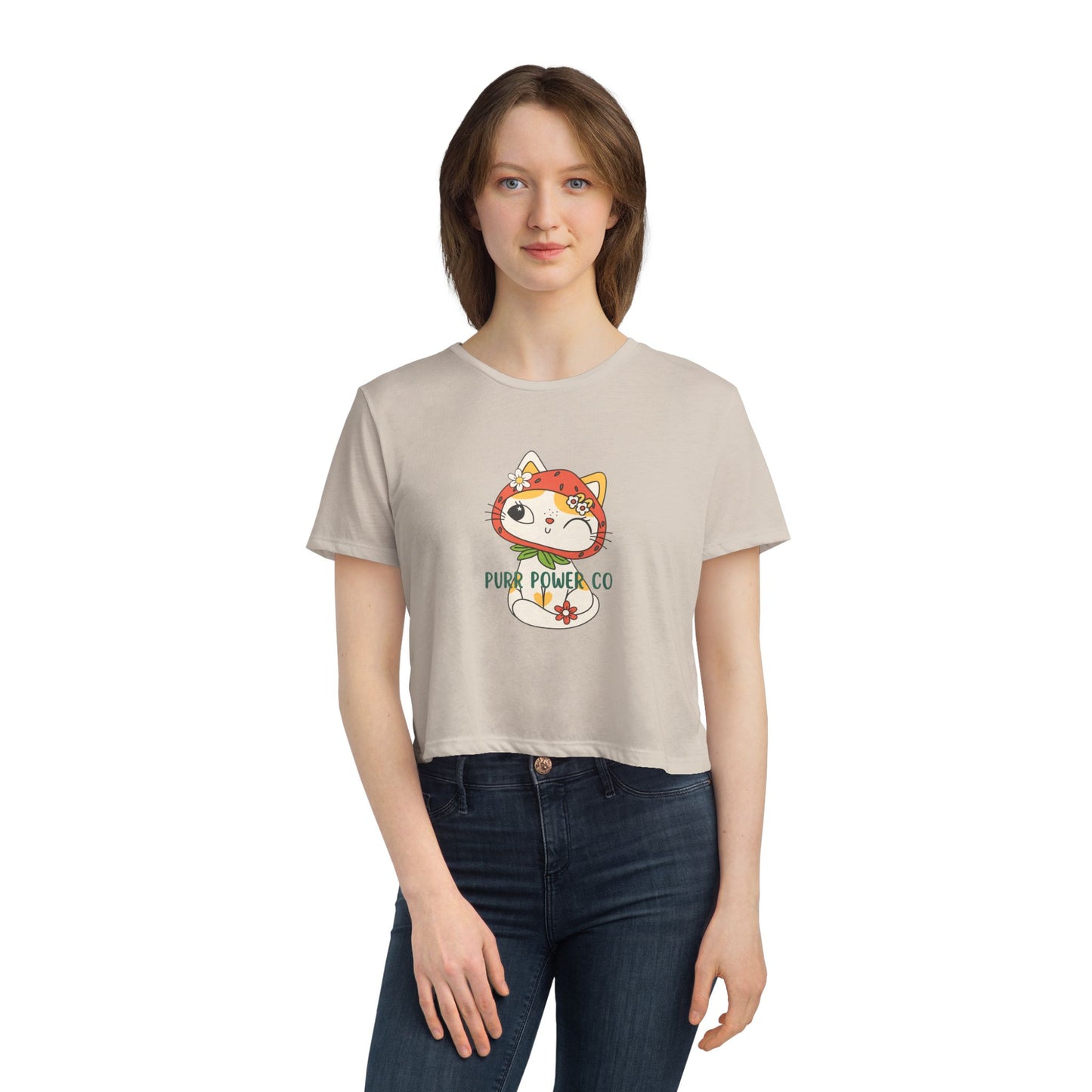 Women's Flowy Cropped Sweet Purr Power Co Kitty Tee