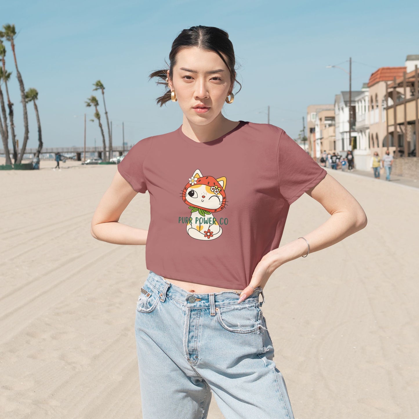 Women's Flowy Cropped Sweet Purr Power Co Kitty Tee