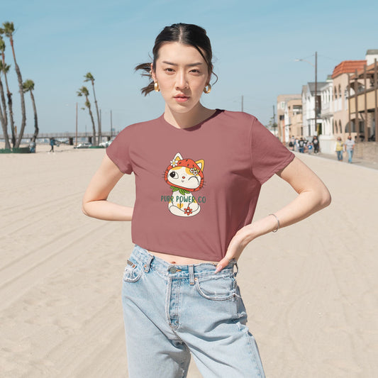 Women's Flowy Cropped Sweet Purr Power Co Kitty Tee