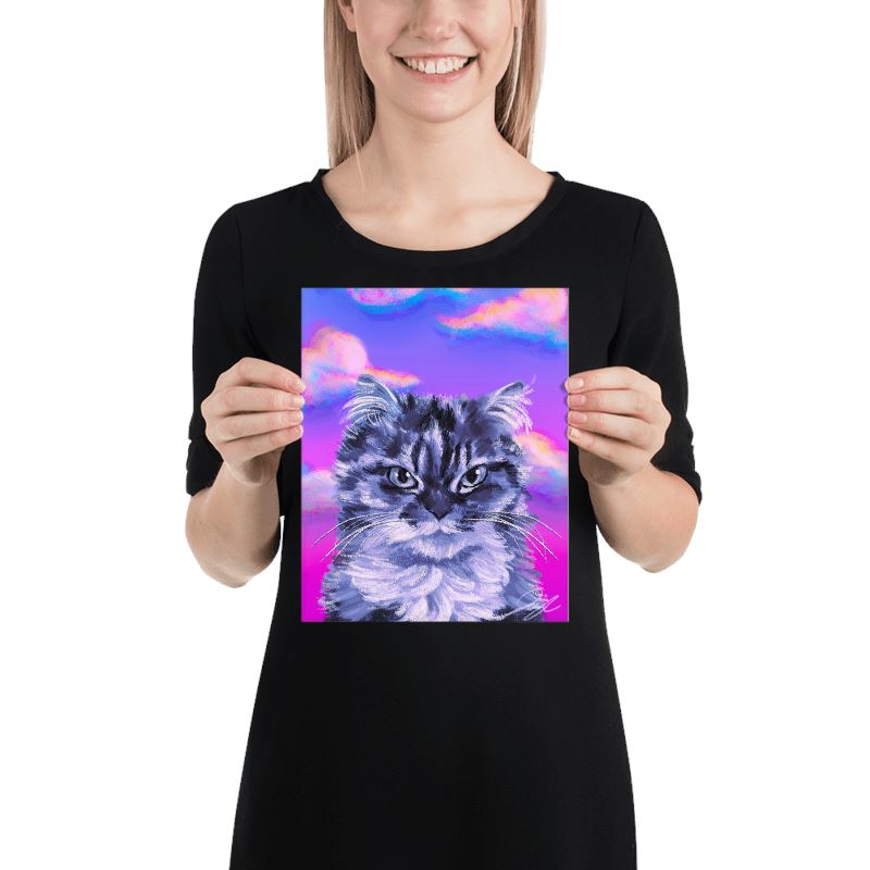 "Grumpy Cat": Painting of a Grumpy Cat with a Neon Sky [Unfoiled]