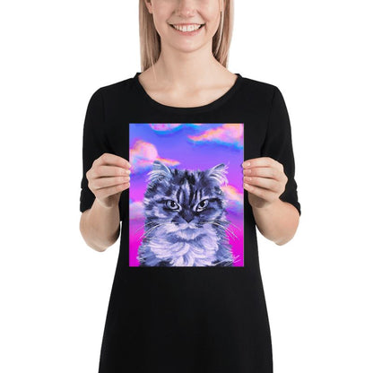 "Grumpy Cat": Painting of a Grumpy Cat with a Neon Sky [Unfoiled]