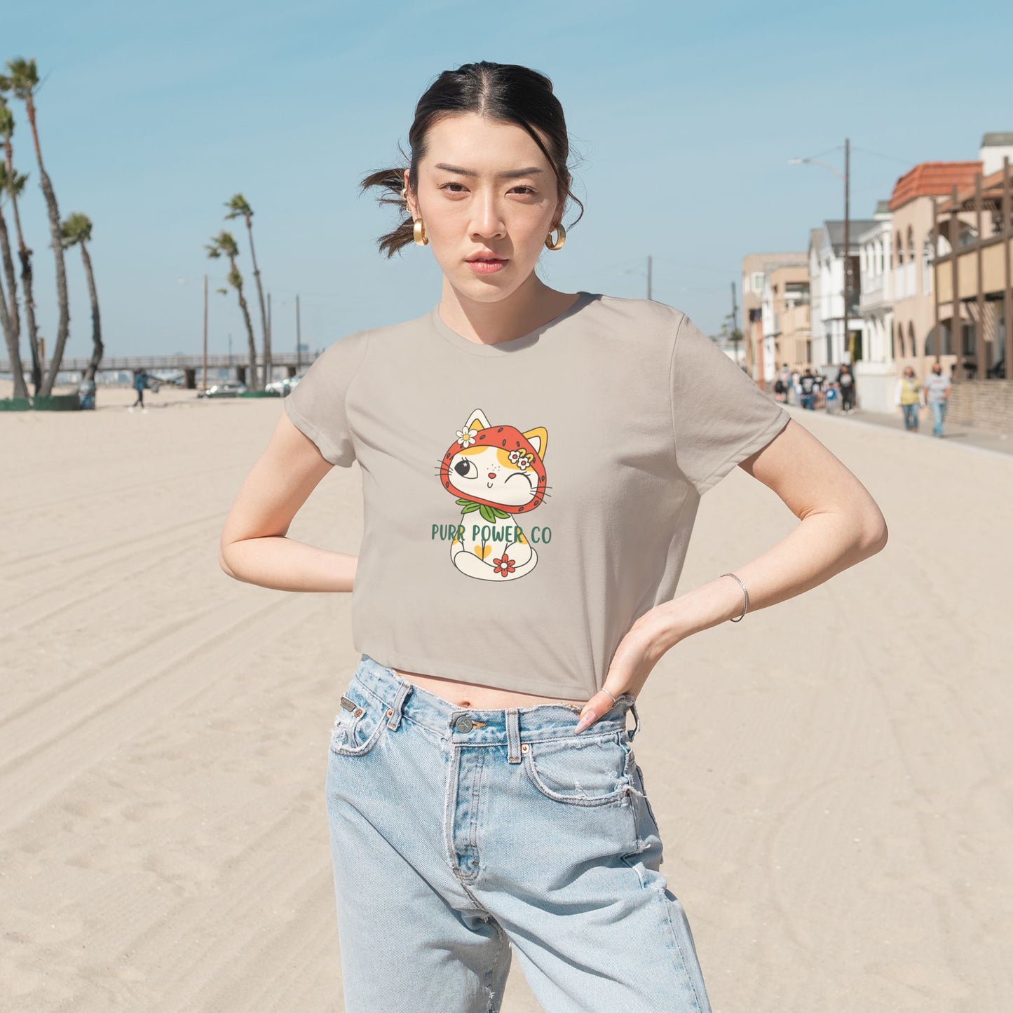 Women's Flowy Cropped Sweet Purr Power Co Kitty Tee
