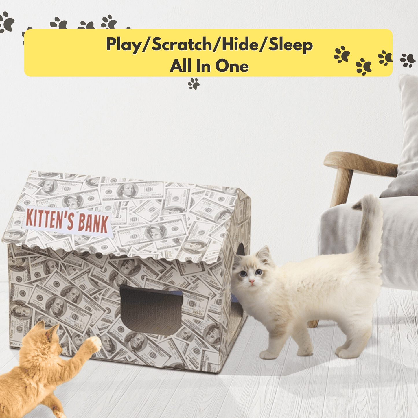 Cardboard Cat House with Scratch Pad