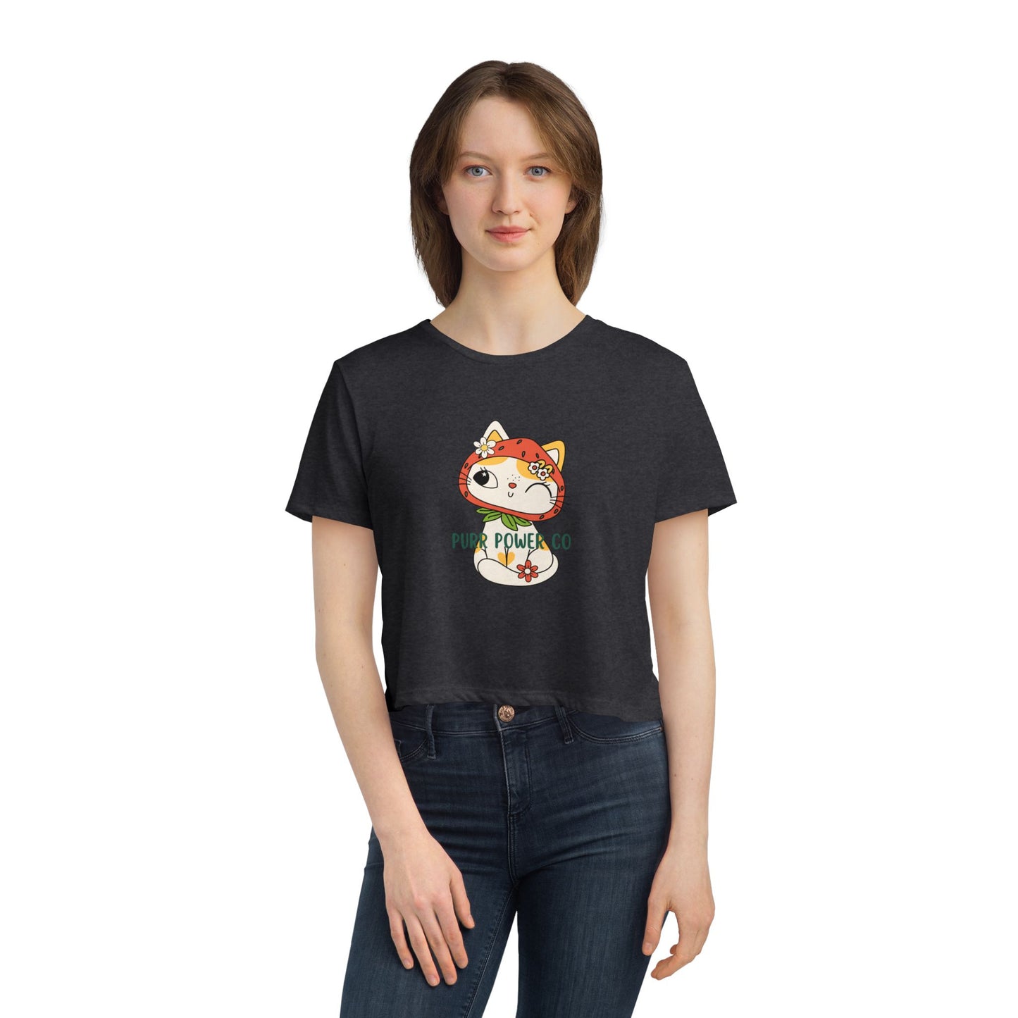 Women's Flowy Cropped Sweet Purr Power Co Kitty Tee