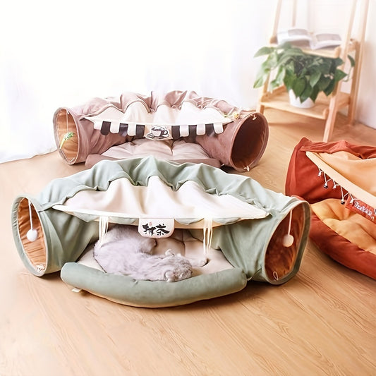 Cat Tunnel With Collapsible Washable Cat Bed