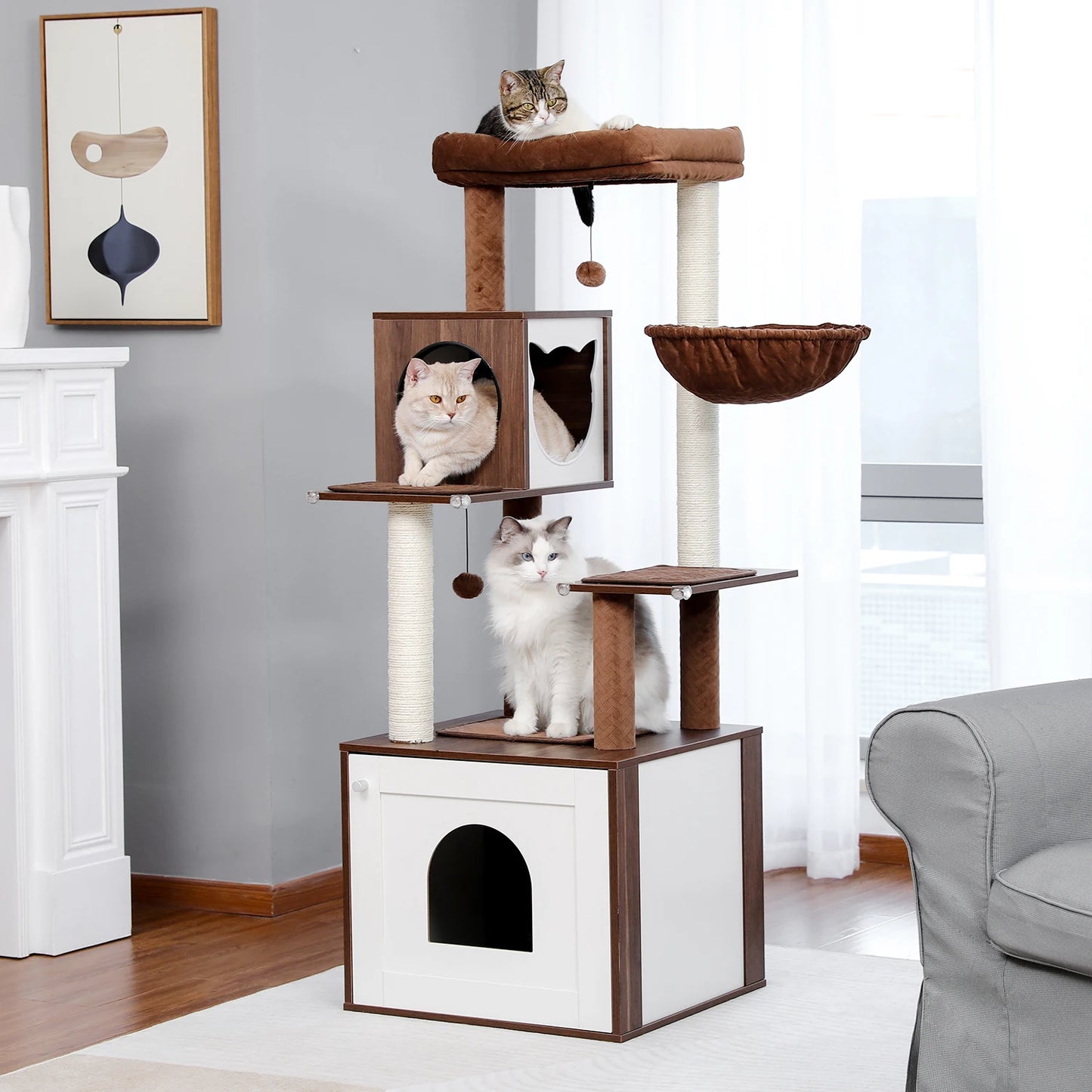 Large Cat Tree Tower With Litter Box