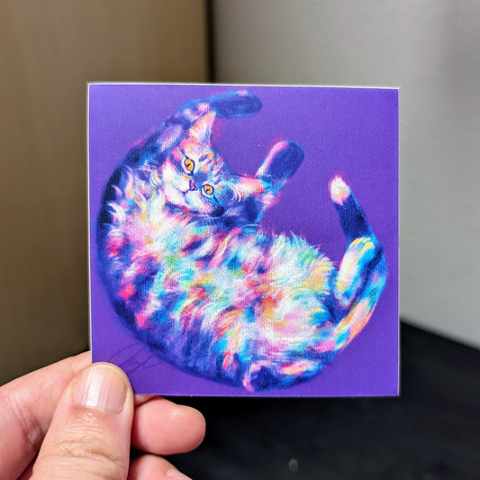 Feline Flows and Poses Collection - "Belleh" Non-Holographic Matte Sticker - Silly Cat Showing His Fluffy Belly