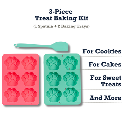 Country Living 3-Piece Silicone Baking Kit – Includes 2 Baking Trays (6-Cavity Paw Print Mold) & Spatula – for Homemade Treats, Candy, Chocolate, and Ice Cubes