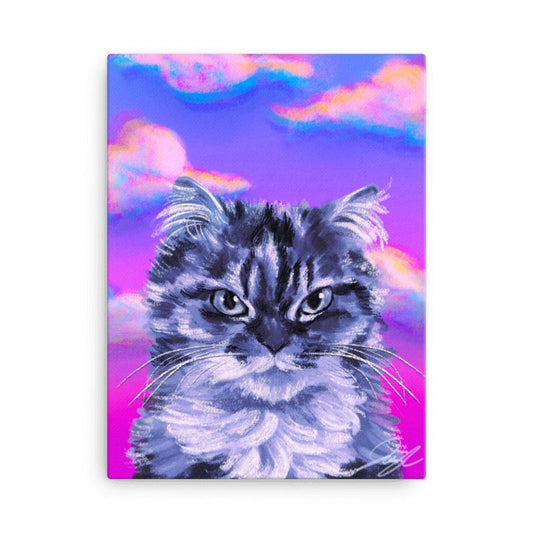 "Grumpy Cat": Painting of a Grumpy Cat with a Neon Sky [Unfoiled]