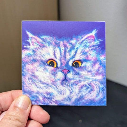 Close Encounters Collection - "Floof" Non-Holographic Matte Sticker - Close Up of a Fluffy White Cat