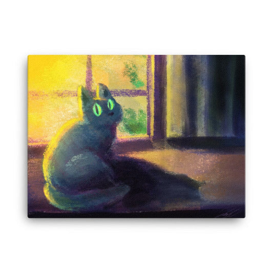 "Glowing Cat": Painting of a Black Cat Sitting at a Window [Unfoiled]