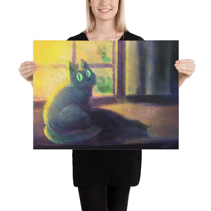 "Glowing Cat": Painting of a Black Cat Sitting at a Window [Unfoiled]
